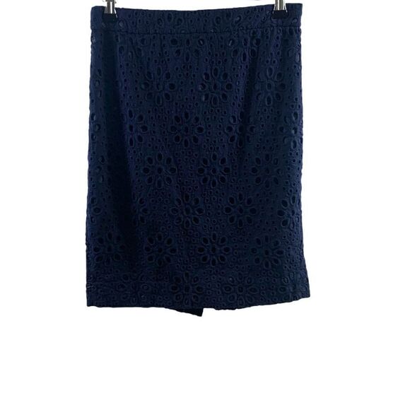 J Crew The Pencil Skirt Navy Eyelet Size 0 - Picture 1 of 9